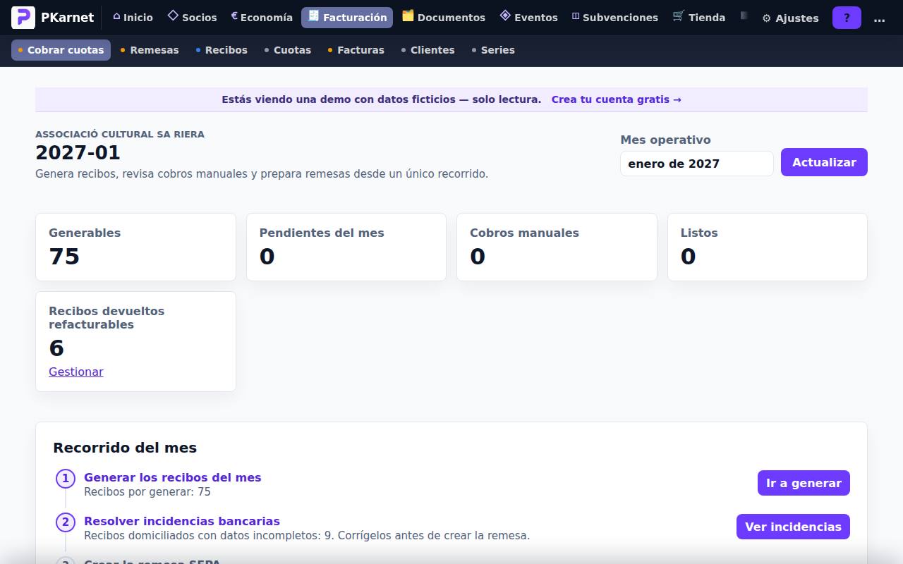 Cobrar cuotas con el mes operativo puesto en enero y los recibos generables por cuota