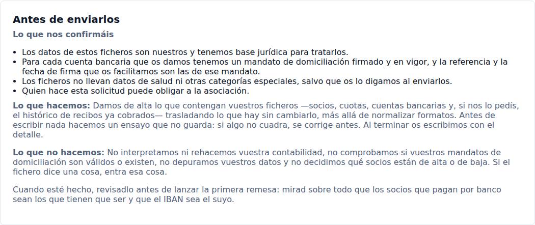 Pantalla de la solicitud de migración asistida, con lo que PKarnet hace y lo que no hace