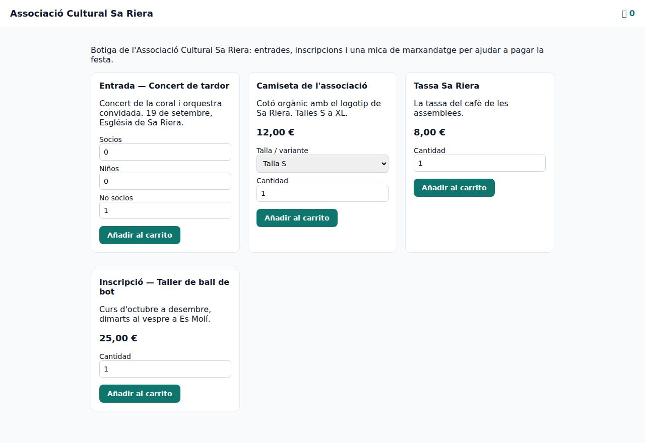 Tienda online de la asociación de demostración con entradas, camisetas e inscripciones
